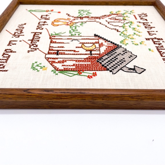 Vintage Cross Stitch Bathroom Sign No Job is Finished Wall Hanging - Picture 3 of 13